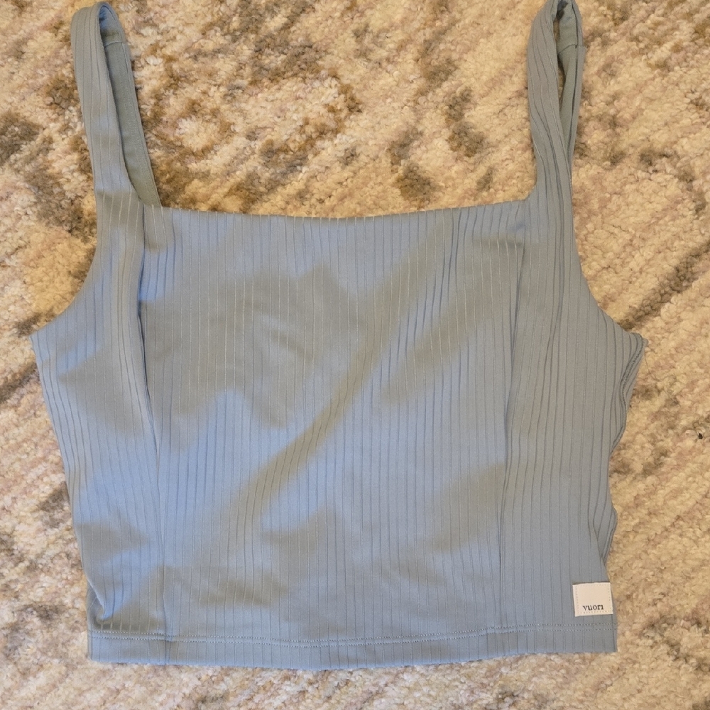 Vuori Moss Green Ribbed Leggings And Cropped Top Set